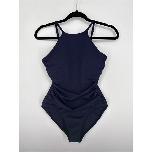 Anne Cole Women’s Size 8 Navy Blue HIGH Halter Neck ONE Piece Swimsuit - Picture 1 of 4